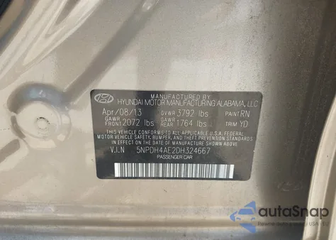 2013 Hyundai Elantra Gls z USA, uszkodzony, nr VIN 5NPDH4AE2DH324667